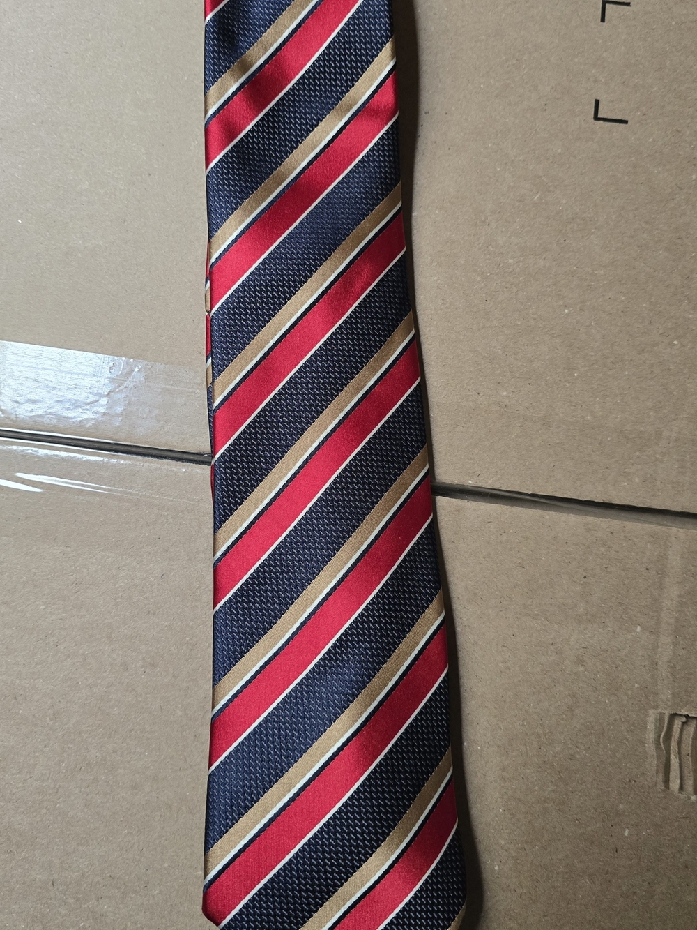 Navy, Red & Gold Striped Tie
